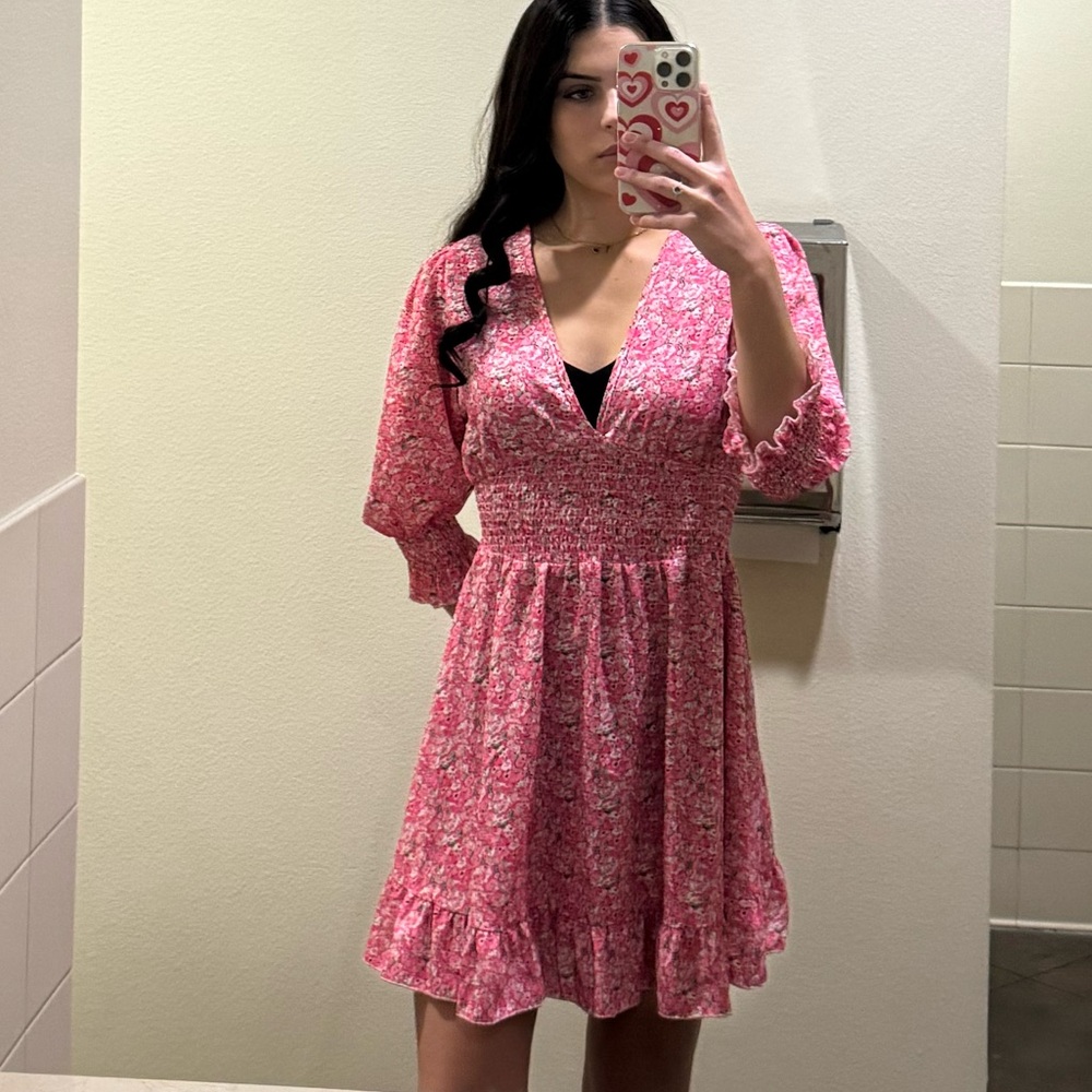Floral Pink V-Neck Dress size small from Amazon